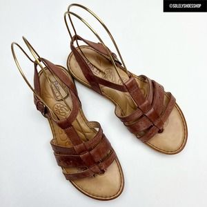 Born Women's Marisol Leather Flat Sandals In Mid Brown Size 7 Casual Shoes
